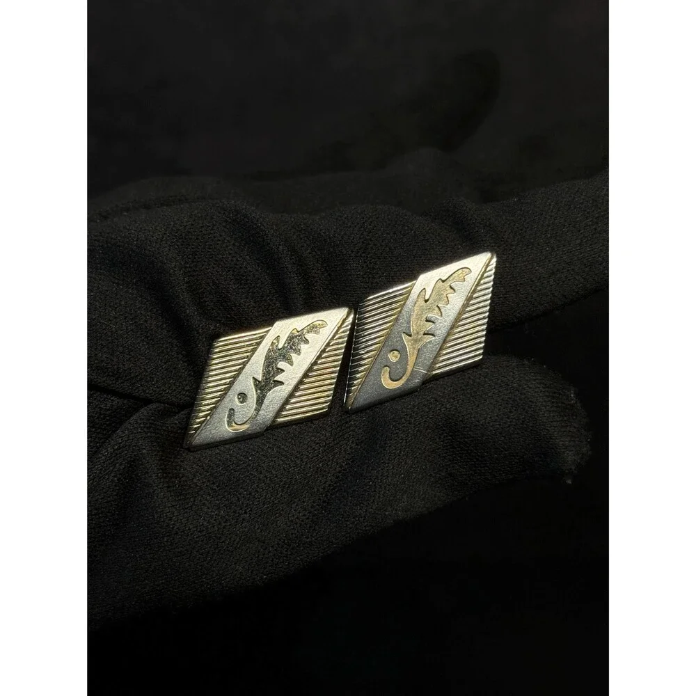 Vintage Anson Two Tone Modernist Cufflinks Abstract Geometric